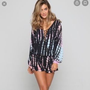 Surf Gypsy tie dye lace up romper size medium